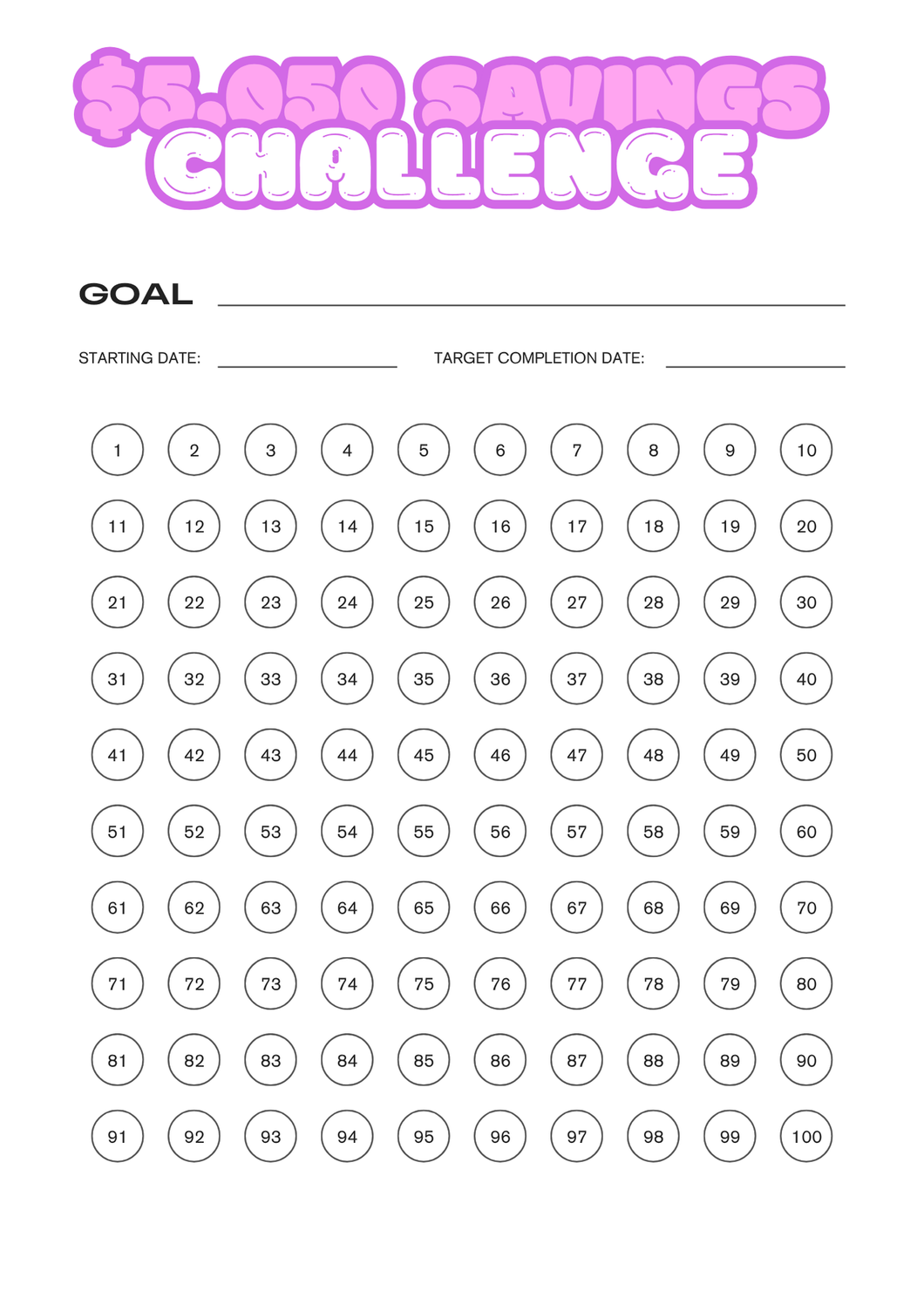 $5,050 Savings Challenge