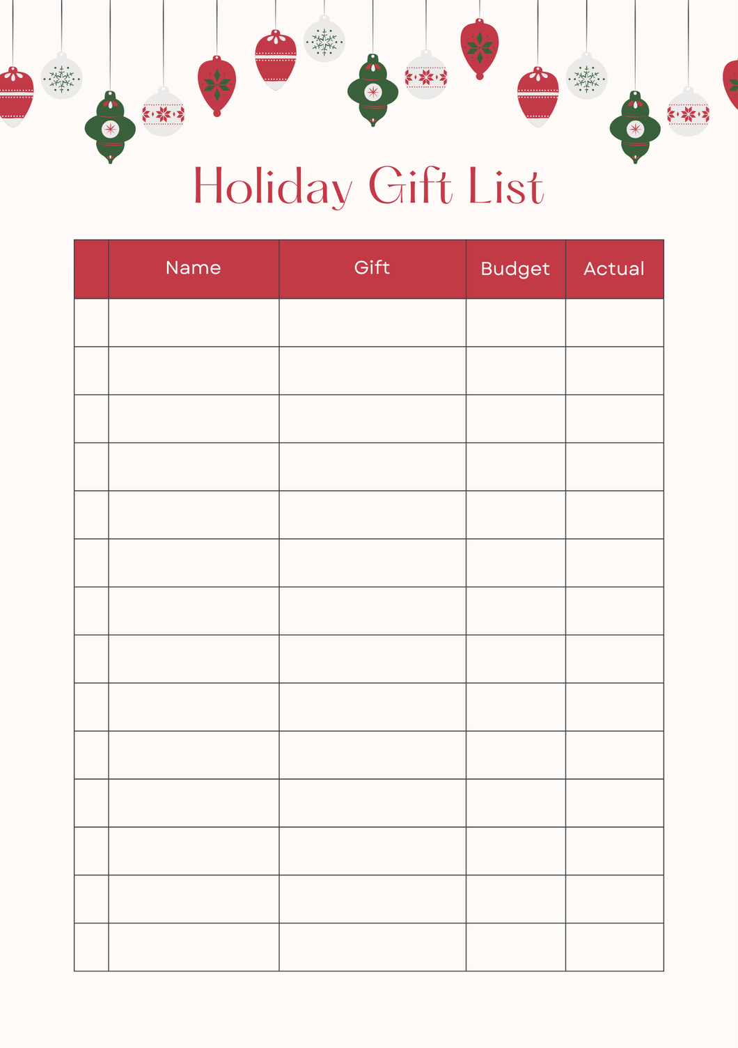 Holiday Gift List